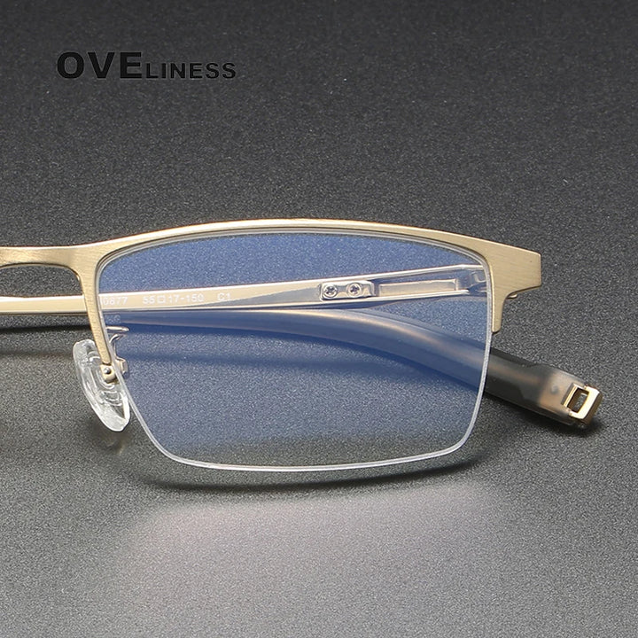 Oveliness Unisex Semi Rim Square Titanium Eyeglasses 80877 Semi Rim Oveliness   