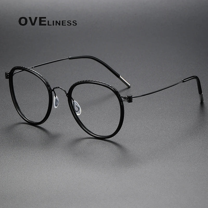 Oveliness Unisex Full Rim Round Screwless Acetate Titanium Eyeglasses 80887 Full Rim Oveliness black  