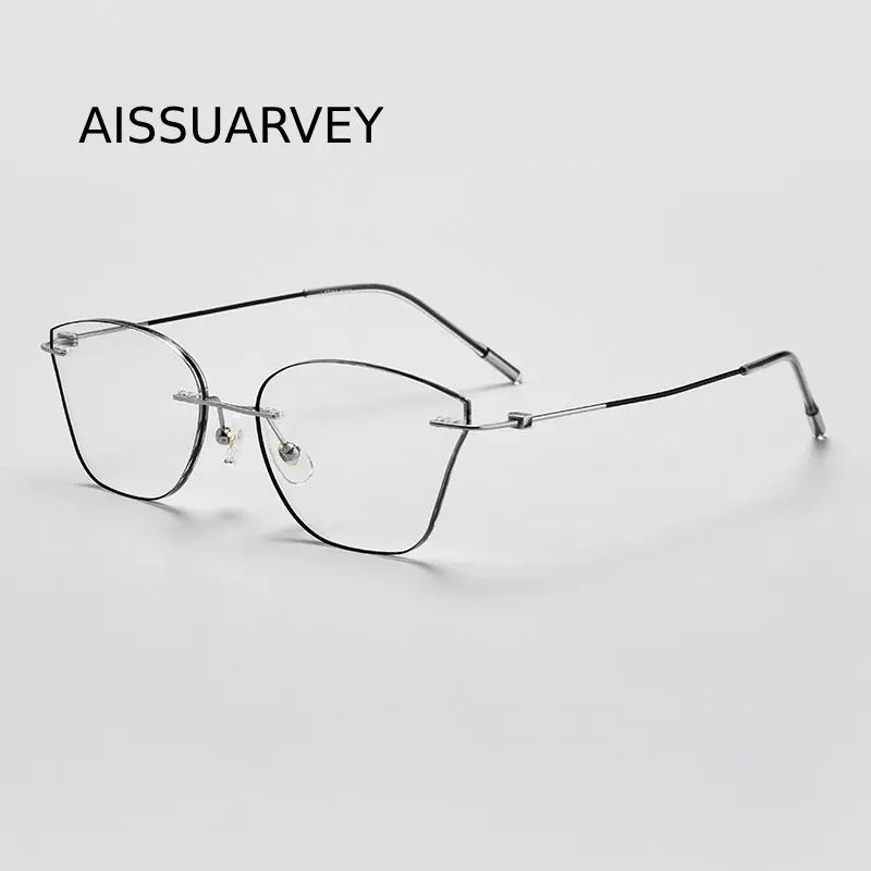 Aissuarvey Women's Rimless Cat Eye Titanium Custom Lens Eyeglasses 002 Lenses Aissuarvey Lenses Black Single Version 1.61 | Anti Blue Ray | CN
