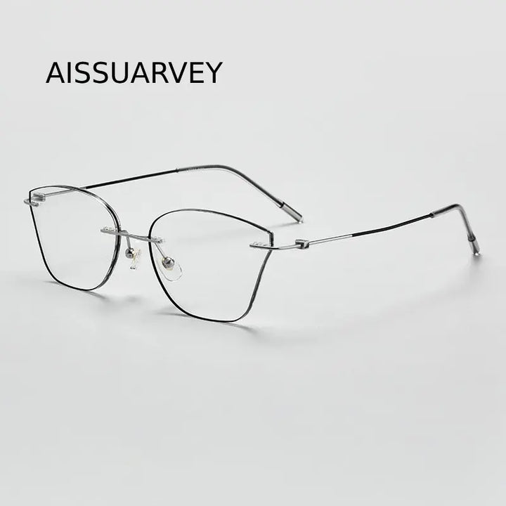 Aissuarvey Women's Rimless Cat Eye Titanium Custom Lens Eyeglasses 002 Lenses Aissuarvey Lenses Black Single Version 1.61 | Anti Blue Ray | CN
