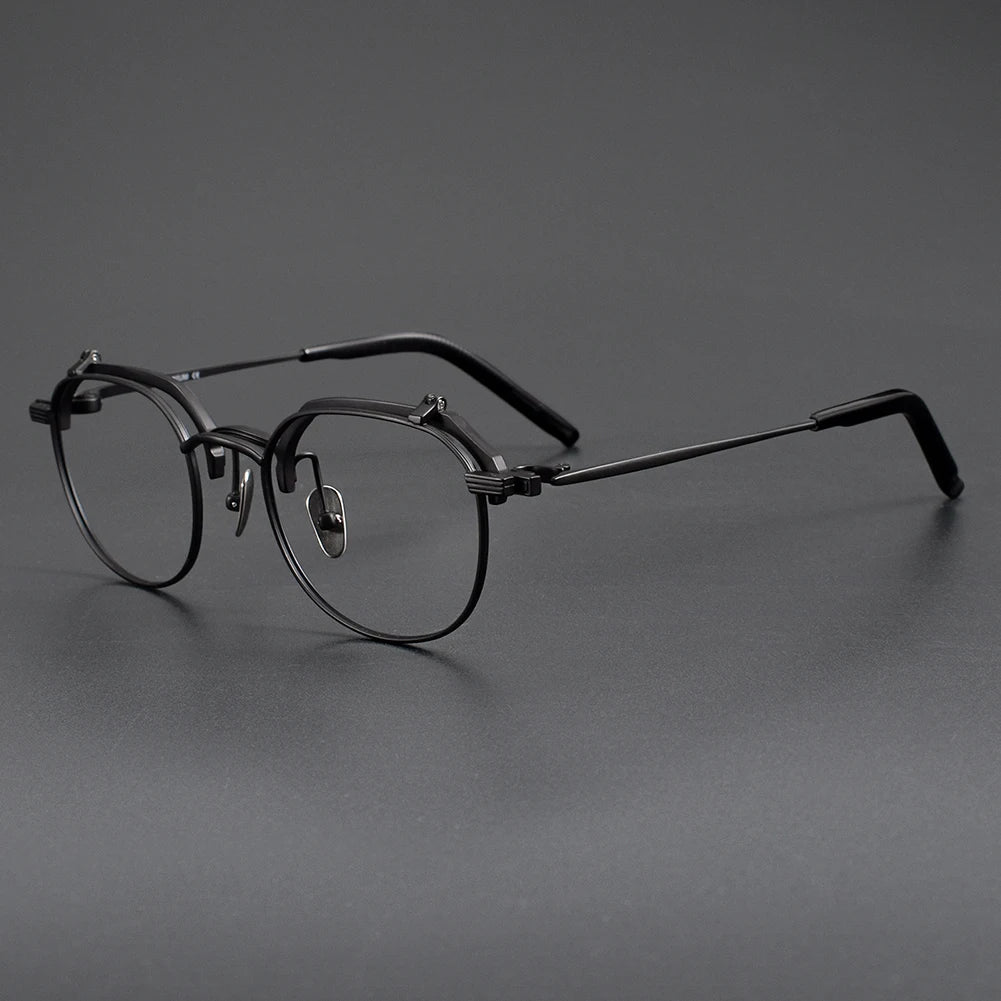 Muzz Unisex Full Rim Polygon Titanium Flip Up Eyeglasses 852400 Full Rim Muzz Black