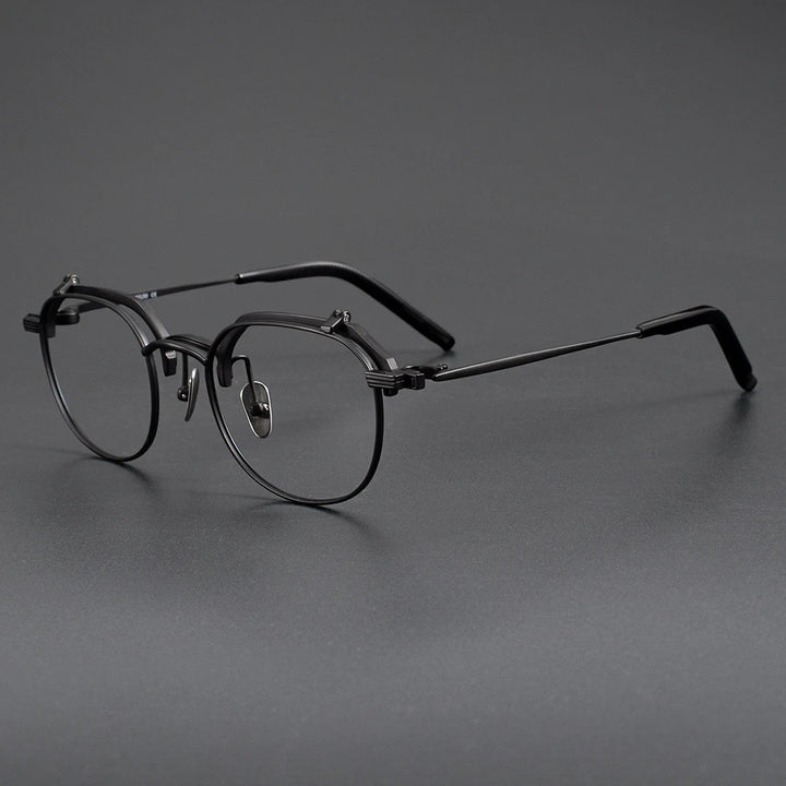 Muzz Unisex Full Rim Polygon Titanium Flip Up Eyeglasses 852400 Full Rim Muzz Black