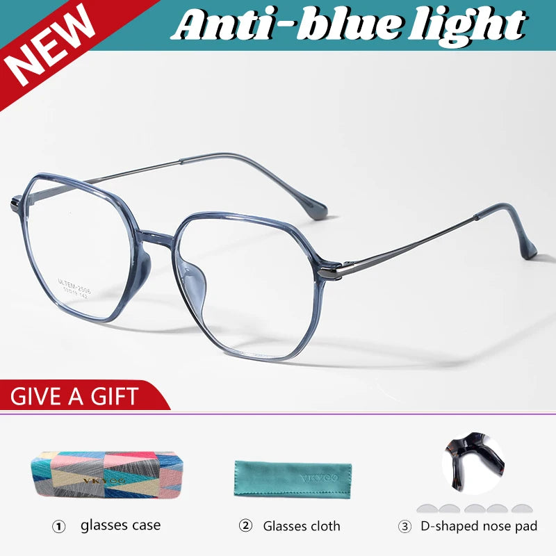 Vicky Women's Full Rim Flat Top Polygon Ultem Steel Reading Glasses 4250 Reading Glasses Vicky -350 D2506-gray