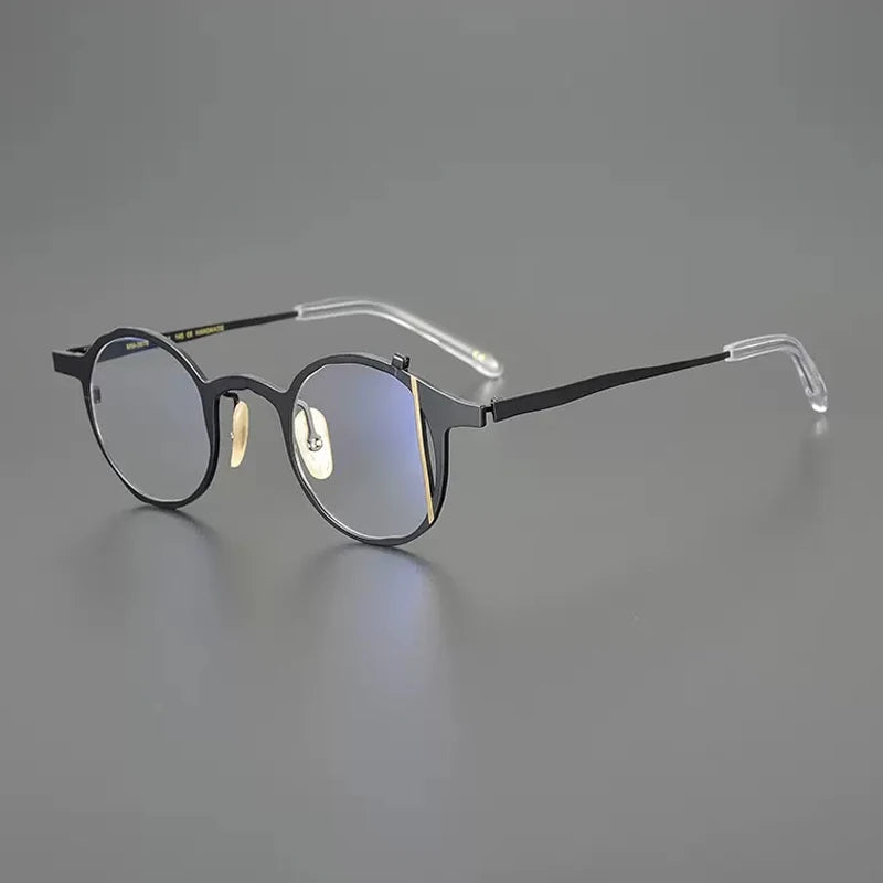 Gatenac Unisex Full Rim Round Titanium Eyeglasses Gxyj1220 Full Rim Gatenac Black Gold
