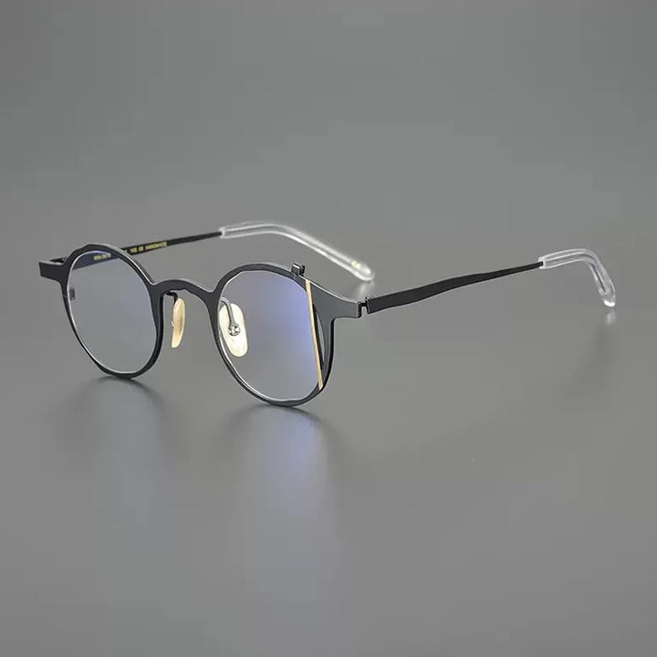 Gatenac Unisex Full Rim Round Titanium Eyeglasses Gxyj1220 Full Rim Gatenac Black Gold