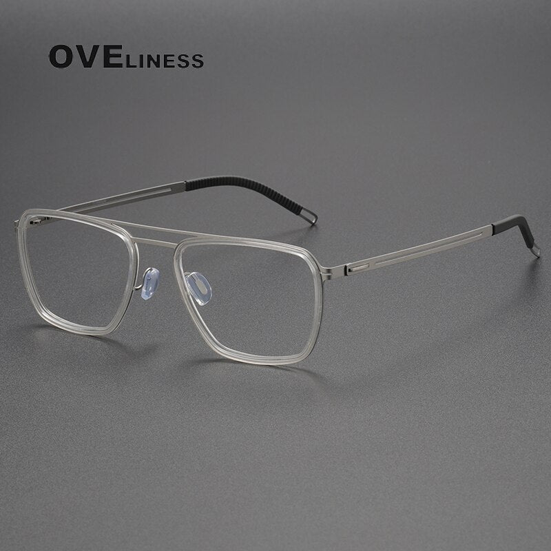Oveliness Unisex Full Rim Square Double Bridge Titanium Eyeglasses 8202311 Full Rim Oveliness transparent silver