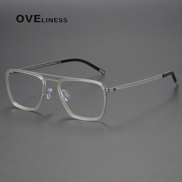Oveliness Unisex Full Rim Square Double Bridge Titanium Eyeglasses 8202311 Full Rim Oveliness transparent silver