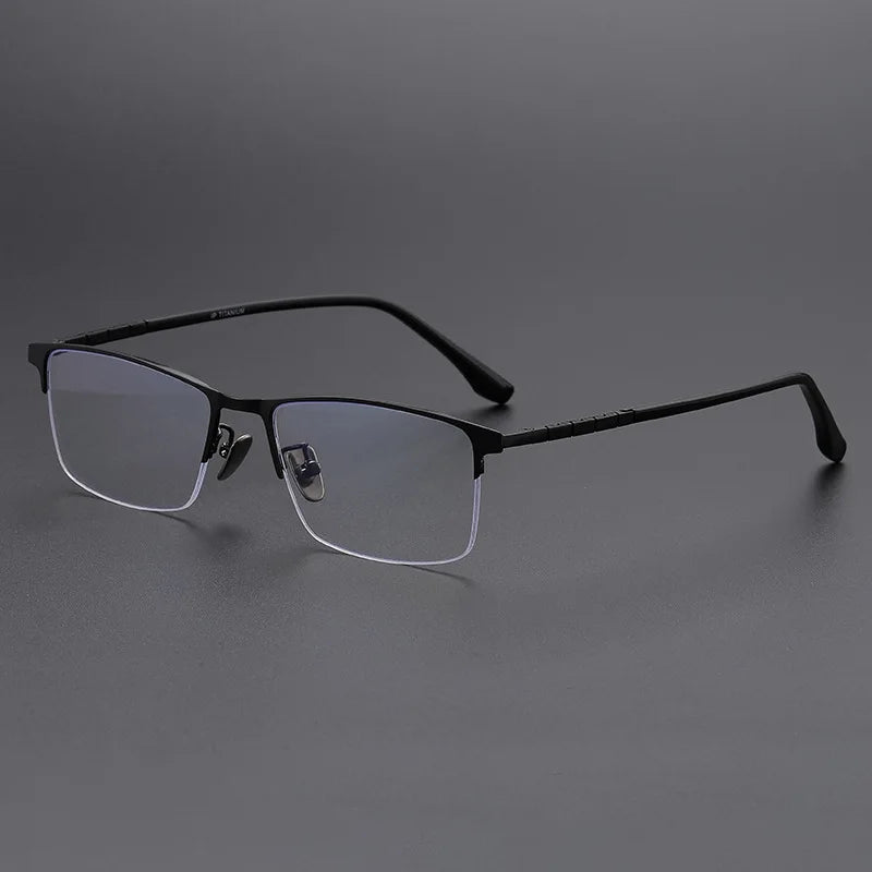 Momoja Men's Semi Rim Square Polygon Titanium Eyeglasses 89187