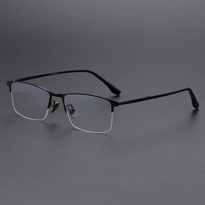 Momoja Men's Semi Rim Square Polygon Titanium Eyeglasses 89187