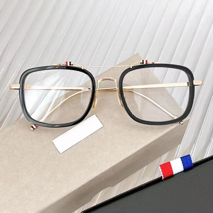 Black Mask Unisex Full Rim Square Double Bridge Alloy Acetate Eyeglasses Tbs816 Full Rim Black Mask