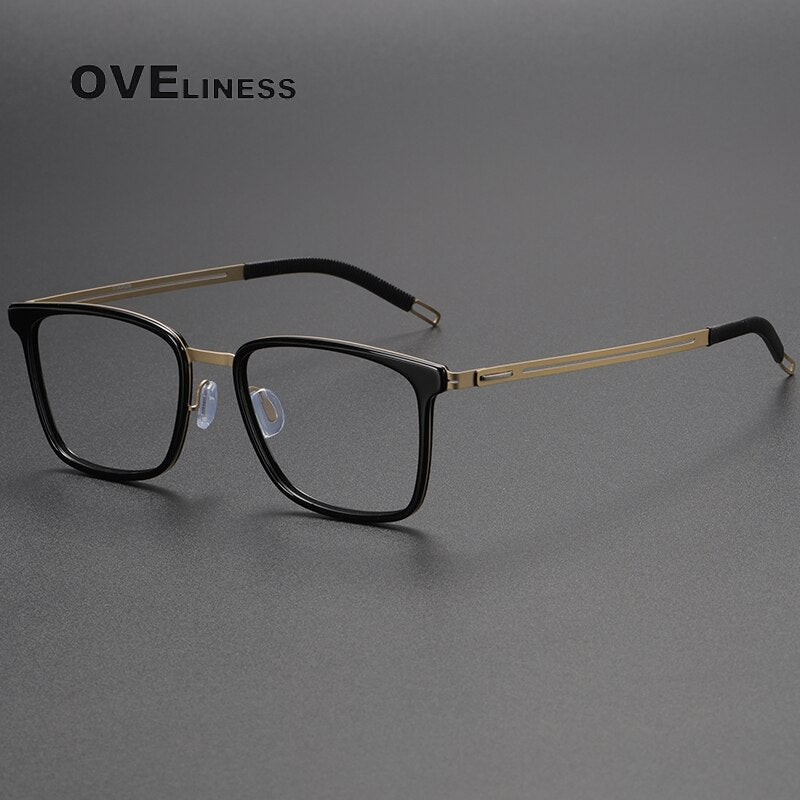 Oveliness Unisex Full Rim Square Screwless Titanium Eyeglasses 8202305 Full Rim Oveliness black gold