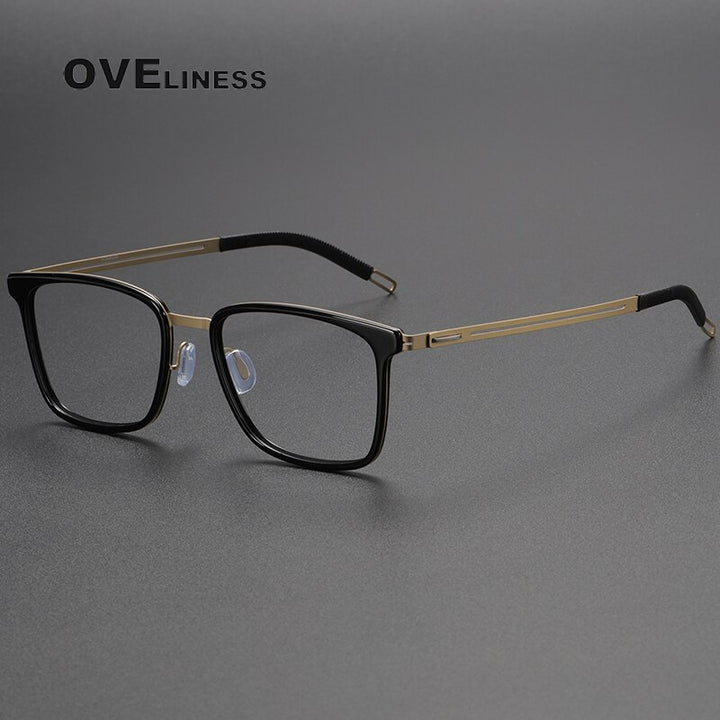 Oveliness Unisex Full Rim Square Screwless Titanium Eyeglasses 8202305 Full Rim Oveliness black gold