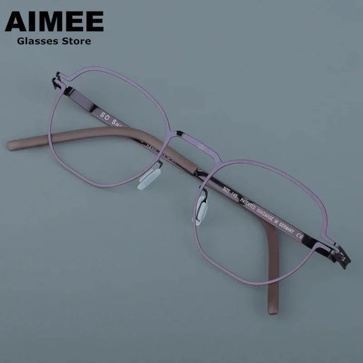 Aimee Unisex Full Rim Polygon Square Screwless Steel Eyeglasses 14149 Full Rim Aimee Purple