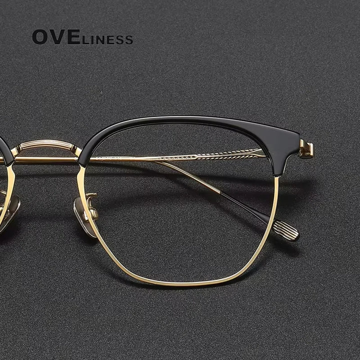 Oveliness Women's Full Rim Square Acetate Titanium Eyeglasses 80898