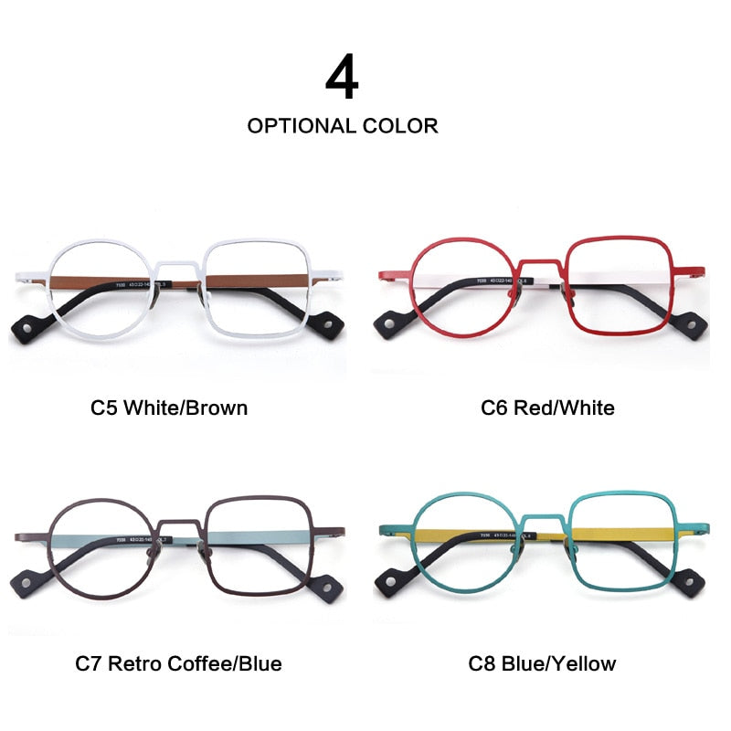 Muzz Unisex Asymetrical Square Round Titanium Eyeglasses T7039n Full Rim Muzz