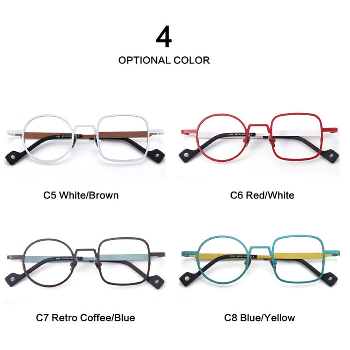Muzz Unisex Asymetrical Square Round Titanium Eyeglasses T7039n Full Rim Muzz