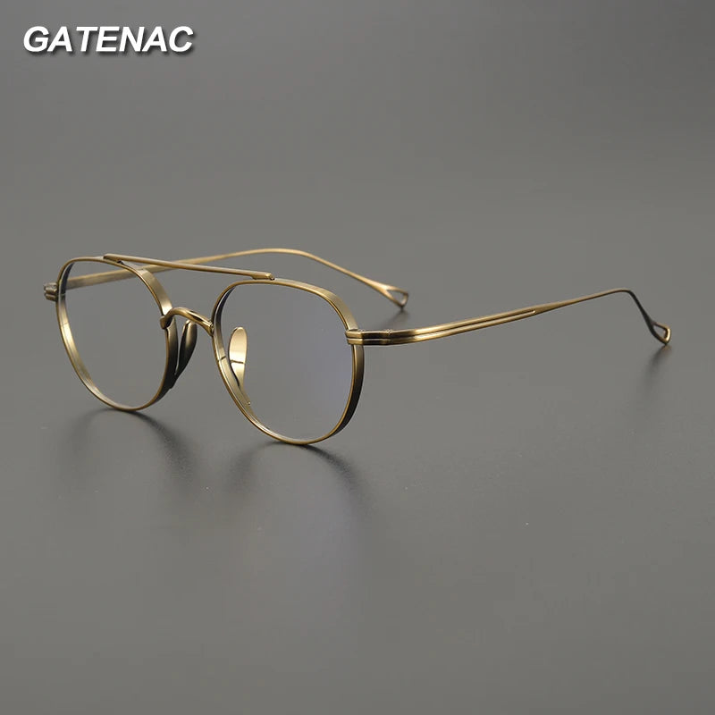 Gatenac Unisex Full Rim Polygon Double Bridge Titanium Eyeglasses 1477 Full Rim Gatenac