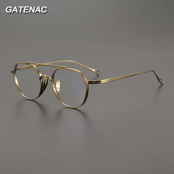 Gatenac Unisex Full Rim Polygon Double Bridge Titanium Eyeglasses 1477 Full Rim Gatenac