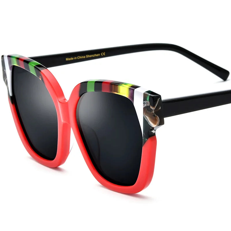 Nobler Women's Full Rim Square Cat Eye Acetate Polarized Sunglasses 9340 Sunglasses Nobler C4