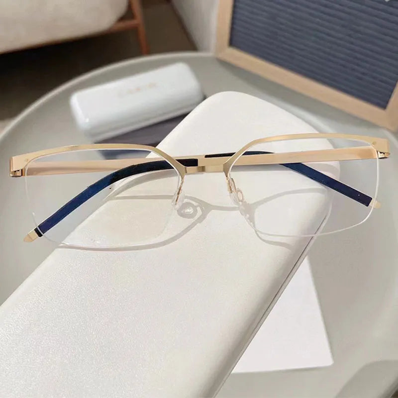 CCSpace Men's Semi Rim Square Screwless Titanium Eyeglasses 56871 Semi Rim CCspace C1Gold