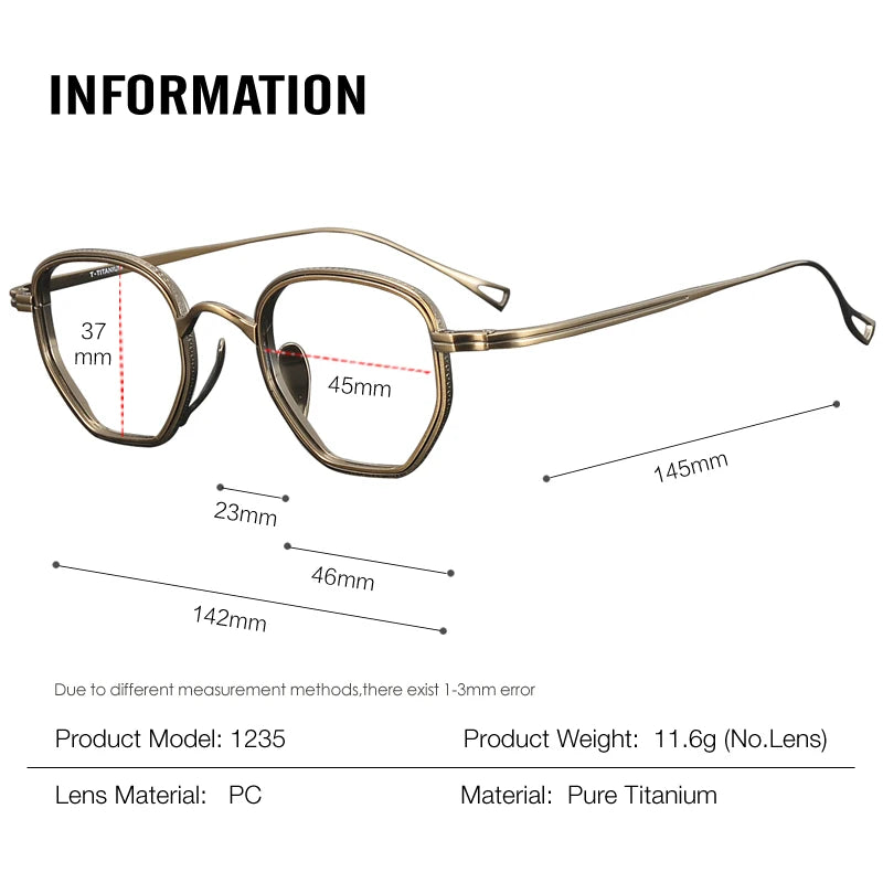 Muzz Unisex Full Rim Polygon Oval Titanium Eyeglasses 81231