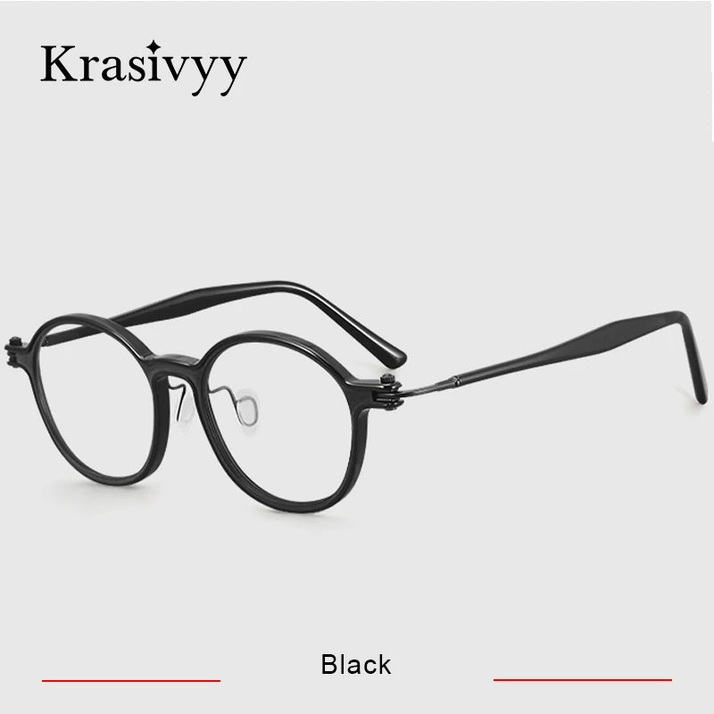 Krasivyy Unisex Full Rim Round Acetate Titanium Eyeglasses 45883