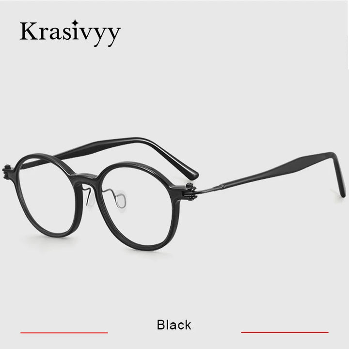 Krasivyy Unisex Full Rim Round Acetate Titanium Eyeglasses 45883