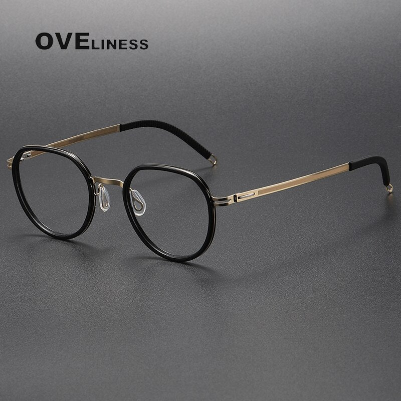 Oveliness Unisex Full Rim Round Acetate Titanium Eyeglasses Full Rim Oveliness black gold  