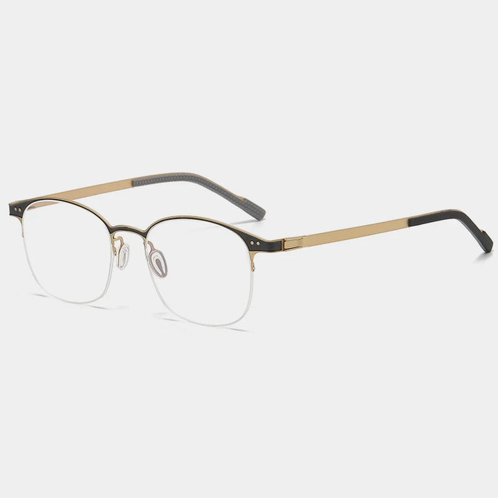 Gatenac Unisex Semi Rim Square Eyeglasses  Gxyj1146 Semi Rim Gatenac Black Gold