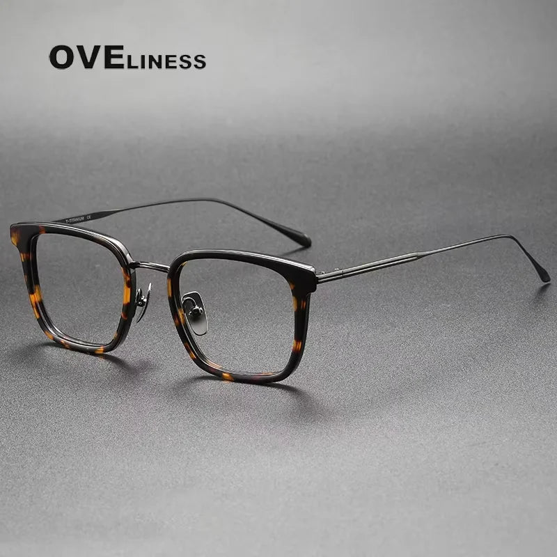 Oveliness Unisex Full Rim Square Acetate Titanium Eyeglasses 14150