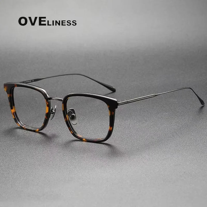 Oveliness Unisex Full Rim Square Acetate Titanium Eyeglasses 14150