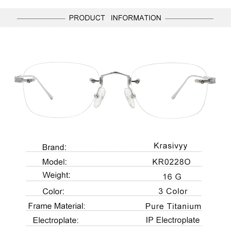 Krasivyy Unisex Rimless Oval Titanium Eyeglasses 2280 Rimless Krasivyy
