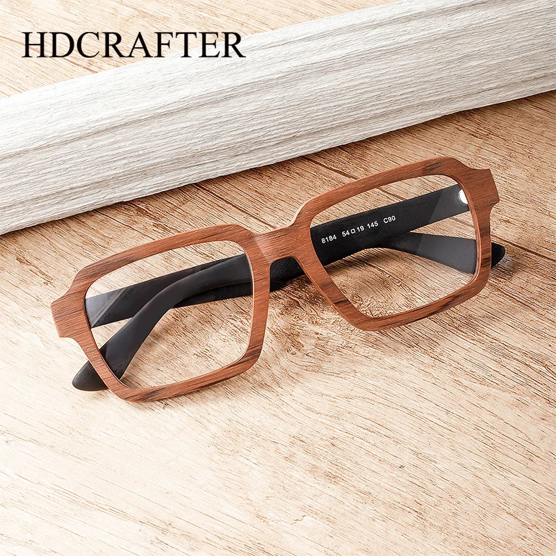 Hdcrafter Men's Full Rim Square Wood Eyeglasses 8184 Full Rim Hdcrafter Eyeglasses