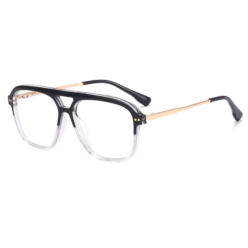 CCspace Unisex Full Rim Square Double Bridge Tr 90 Titanium Eyeglasses 56714 Full Rim CCspace C5BlackClear