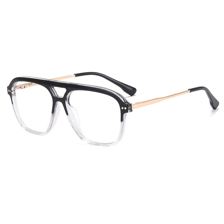 CCspace Unisex Full Rim Square Double Bridge Tr 90 Titanium Eyeglasses 56714 Full Rim CCspace C5BlackClear