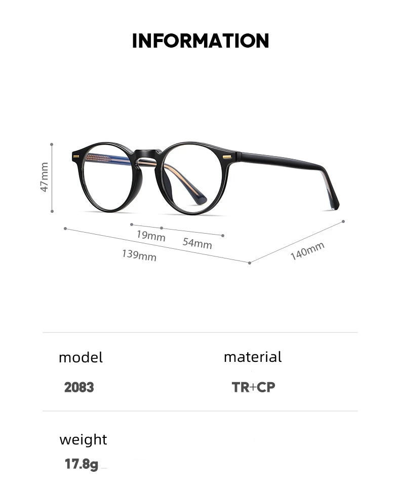 Kocolior Unisex Full Rim Round Tr 90 Acetate Hyperopic Reading Glasses 2083 Reading Glasses Kocolior