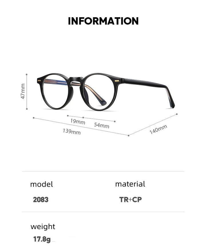Kocolior Unisex Full Rim Round Tr 90 Acetate Hyperopic Reading Glasses 2083 Reading Glasses Kocolior