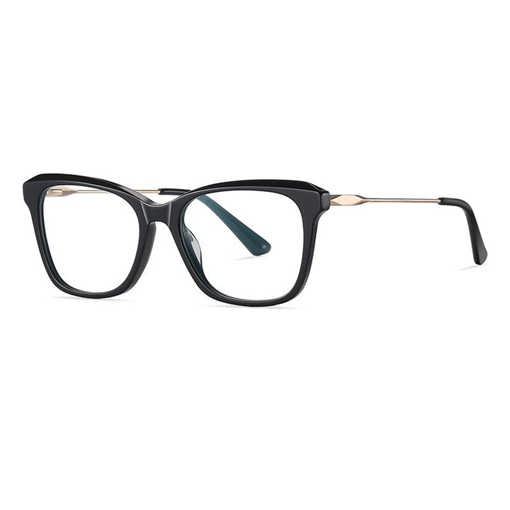 CCspace Women's Full Rim Square Cat Eye Spring Hinge Acetate Alloy Eyeglasses 56241 Full Rim CCspace BalckGold
