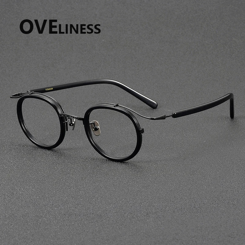 Oveliness Unisex Full Rim Round Acetate Titanium Eyeglasses 72526 Full Rim Oveliness black
