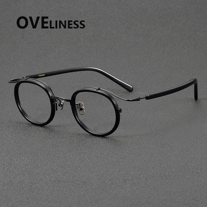 Oveliness Unisex Full Rim Round Acetate Titanium Eyeglasses 72526 Full Rim Oveliness black