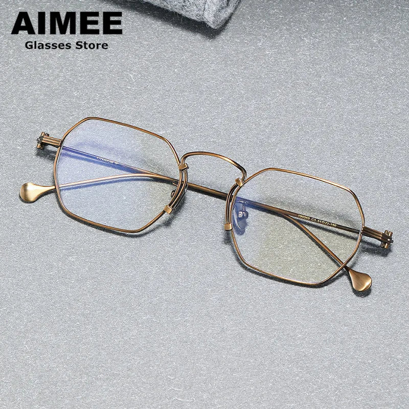 Aimee Unisex Full Rim Flat Top Polygon Titanium Eyeglasses 190069 Full Rim Aimee