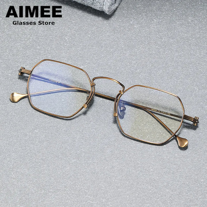 Aimee Unisex Full Rim Flat Top Polygon Titanium Eyeglasses 190069 Full Rim Aimee