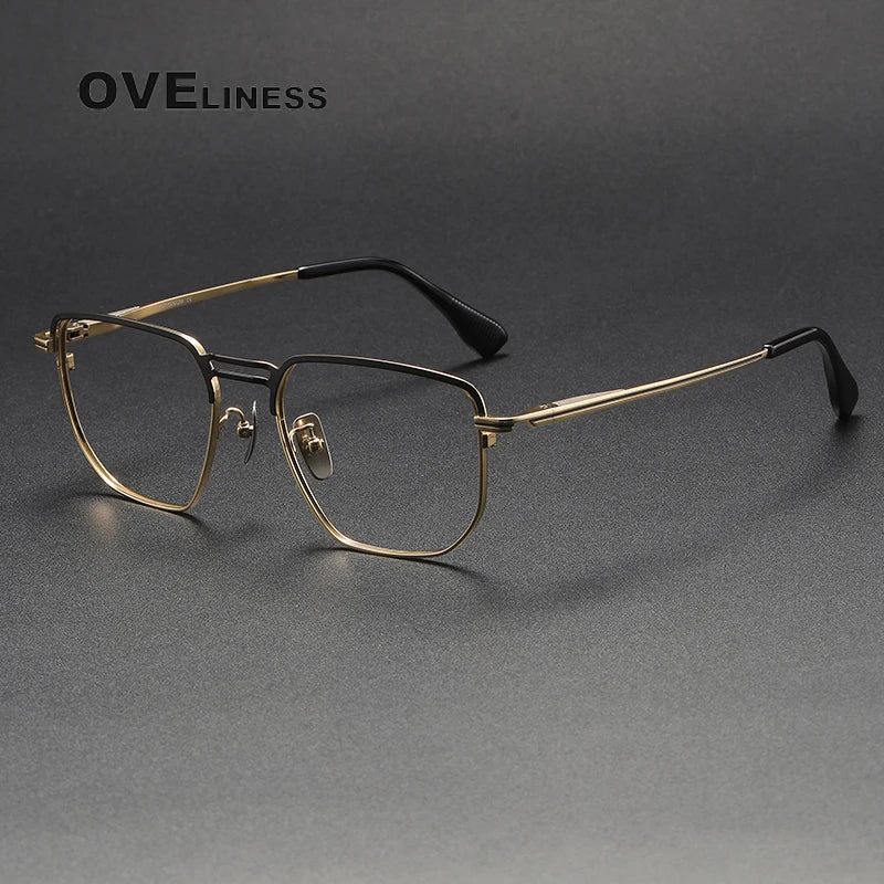 Oveliness Men's Full Rim Square Titanium Eyeglasses D153 Full Rim Oveliness black gold  