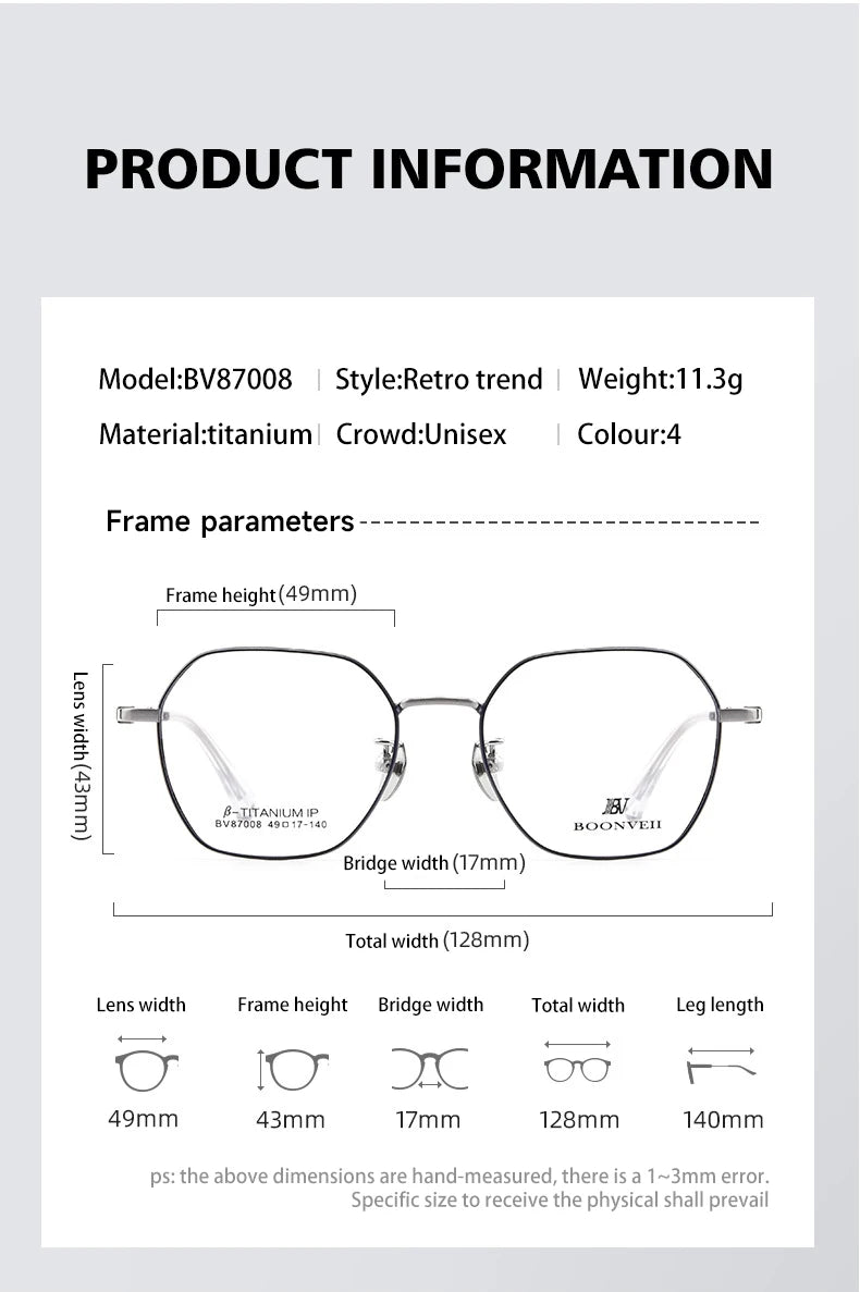 Vicky Unisex Youth Full Rim Polygon Titanium Reading Glasses 687008