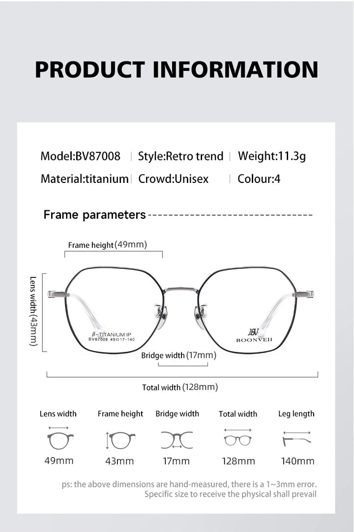 Vicky Unisex Youth Full Rim Polygon Titanium Reading Glasses 687008