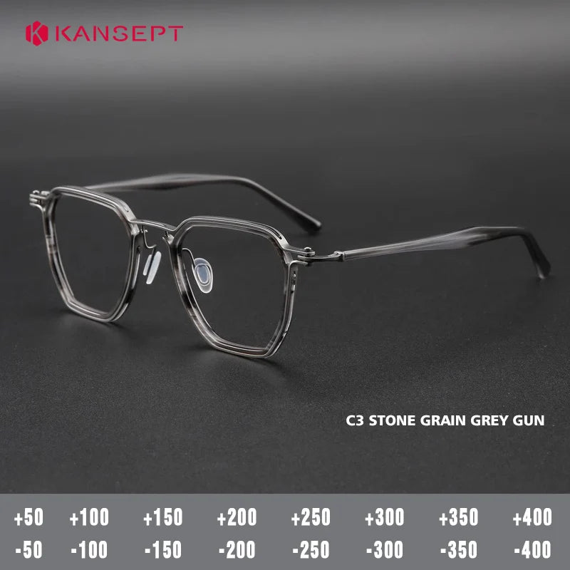 Kansept Unisex Full Rim Big Polygon Acetate Titanium Reading Glasses 475867