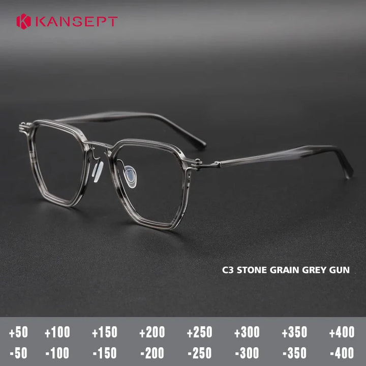 Kansept Unisex Full Rim Big Polygon Acetate Titanium Reading Glasses 475867