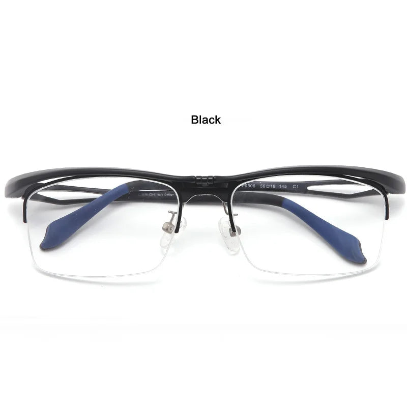 Muzz Unisex Semi Rim Square Alloy Tr 90 Flip Up Sport Eyeglasses M9808 Semi Rim Muzz C1
