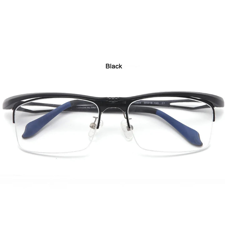 Muzz Unisex Semi Rim Square Alloy Tr 90 Flip Up Sport Eyeglasses M9808 Semi Rim Muzz C1