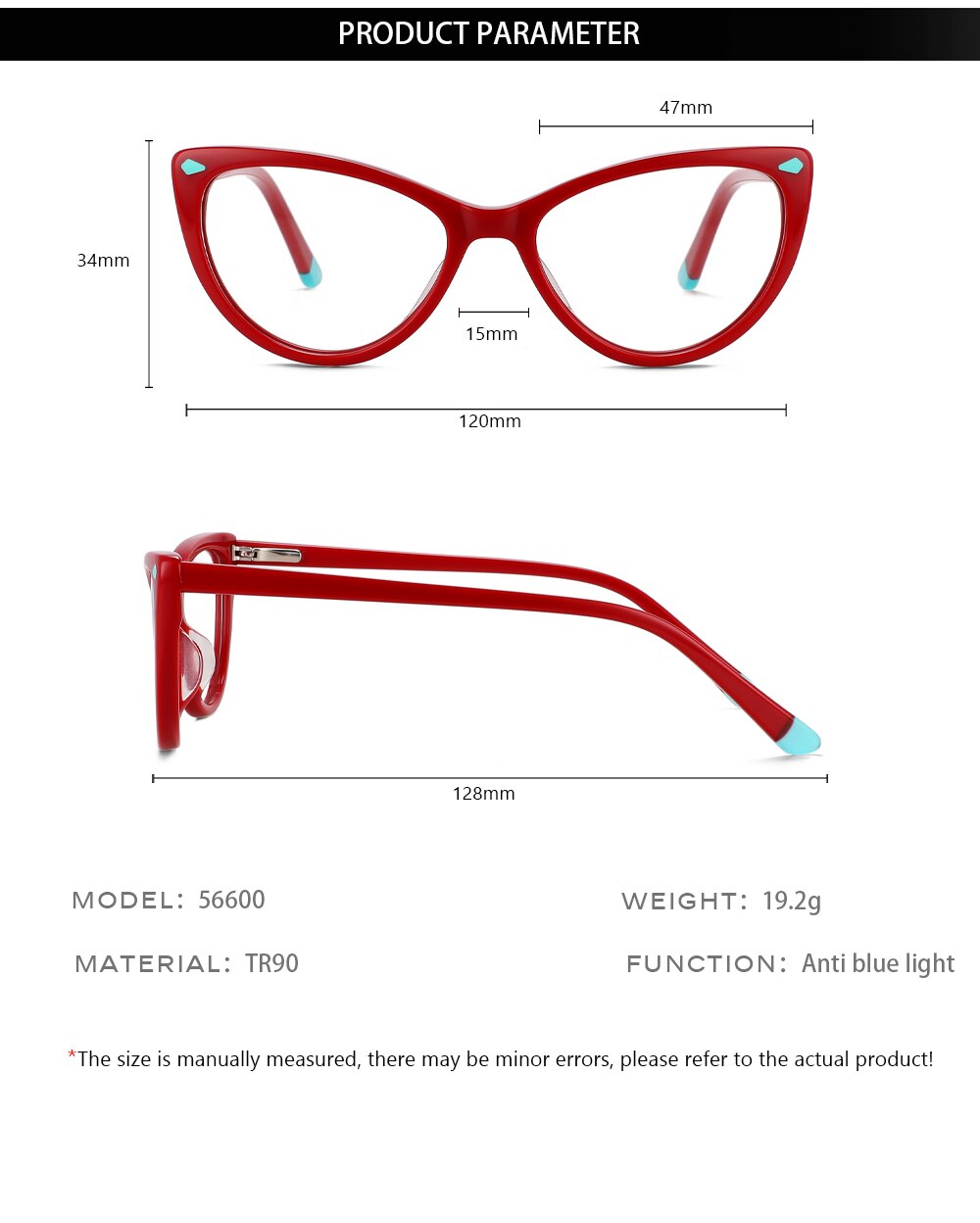 CCspace Children's Unisex Full Rim Cat Eye Acetate Eyeglasses 56600 Full Rim CCspace